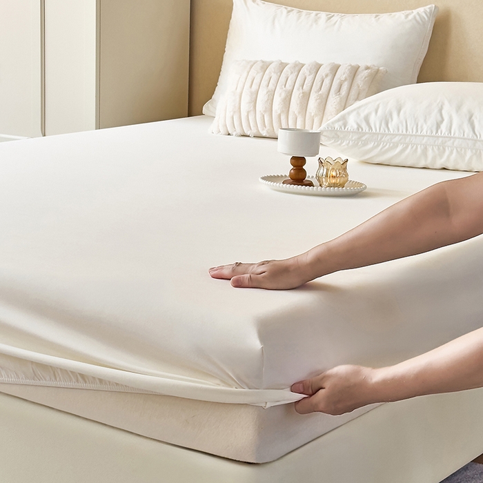 91家纺网 家纺一手货源 找家纺 青泽家纺 2025新款床笠单件防滑水洗棉床套罩床单全包席梦思床垫防尘保护罩 白色