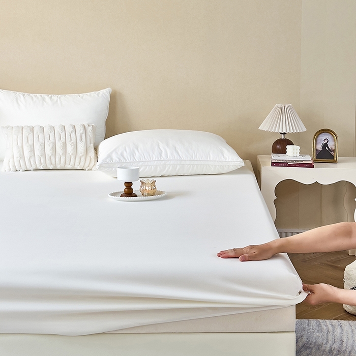 91家纺网 家纺一手货源 找家纺 青泽家纺 2025新款床笠单件防滑水洗棉床套罩床单全包席梦思床垫防尘保护罩 白色