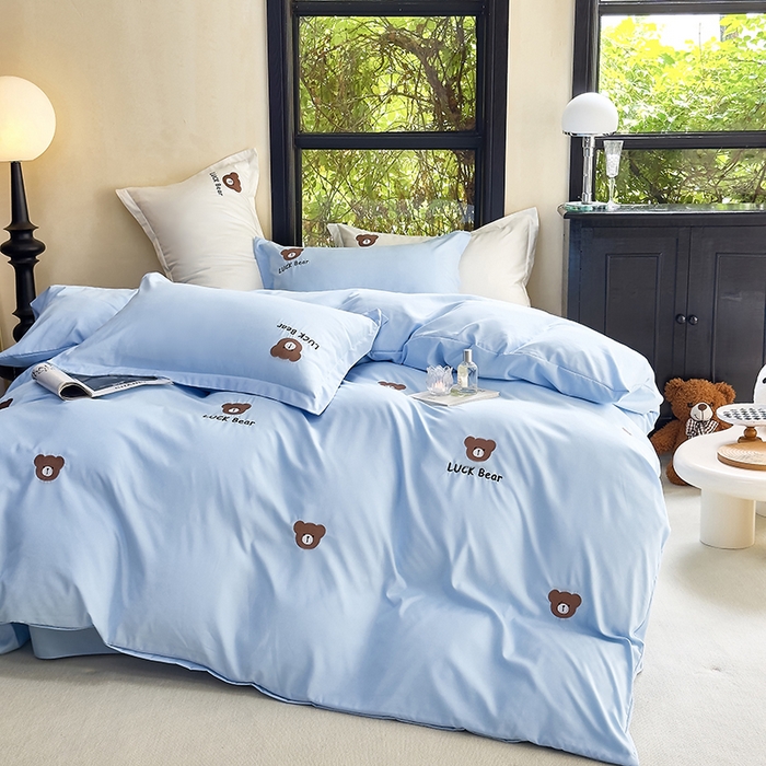 91家纺网 家纺一手货源 找家纺 （总）青泽家纺 2025新款水洗棉绣花磨毛四件套碳素磨毛床单款床笠款套件