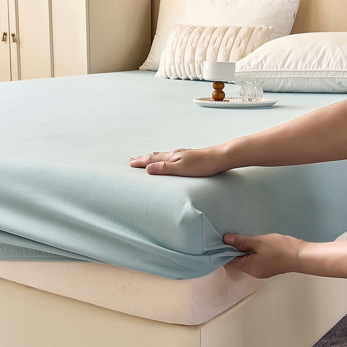 91家纺网 家纺一手货源 找家纺 青泽家纺 2025新款床笠单件防滑水洗棉床套罩床单全包席梦思床垫防尘保护罩 湖蓝