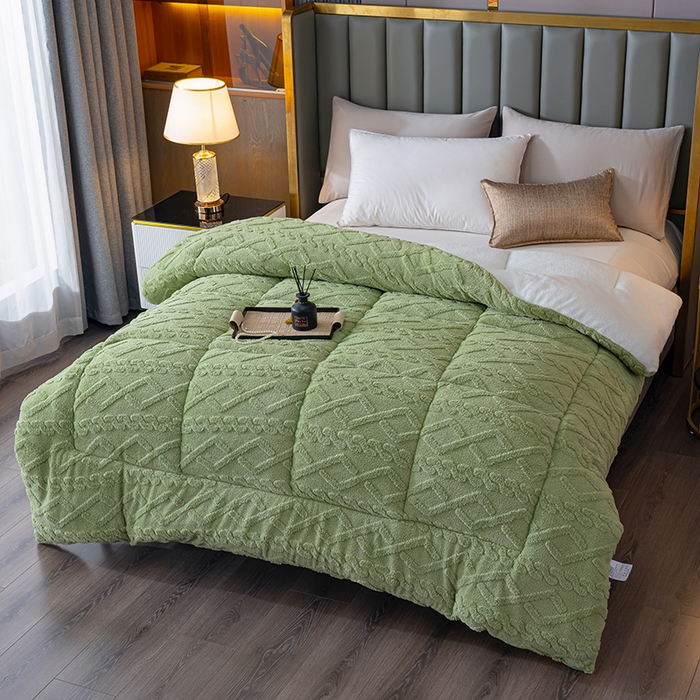 91家纺网 家纺一手货源 找家纺 铺尚美家纺 2025春夏新款塔芙绒北极绒加厚冬被子被芯 芥末绿