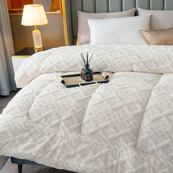 91家纺网 家纺一手货源 找家纺 铺尚美家纺 2025春夏新款塔芙绒北极绒加厚冬被子被芯 米白色