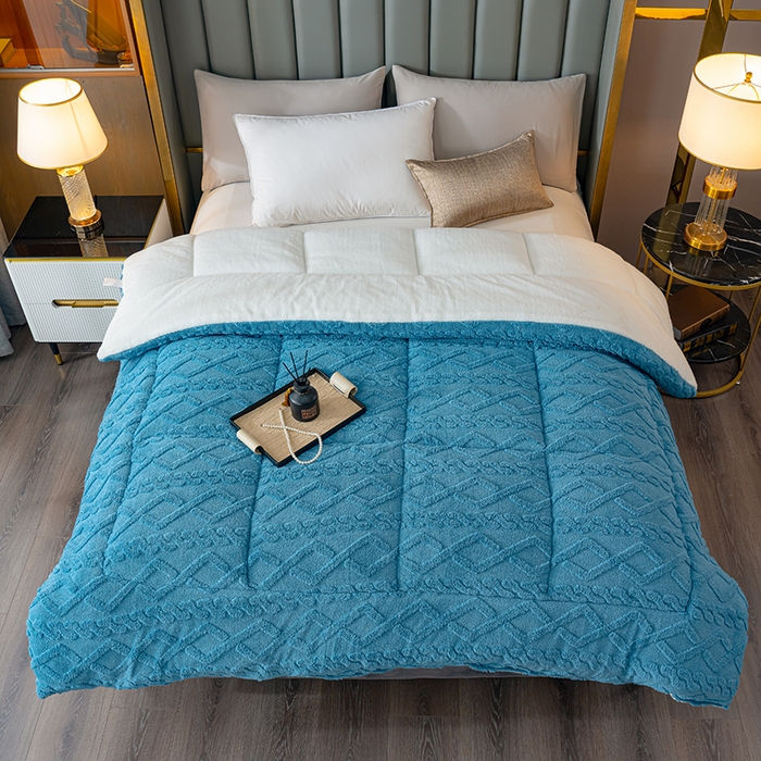 91家纺网 家纺一手货源 找家纺 铺尚美家纺 2025春夏新款塔芙绒北极绒加厚冬被子被芯 蓝色