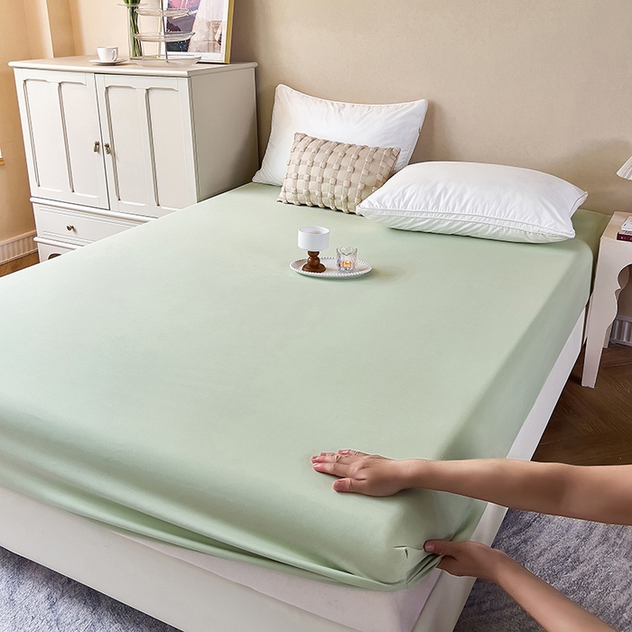 91家纺网 家纺一手货源 找家纺 青泽家纺 2025新款床笠单件防滑水洗棉床套罩床单全包席梦思床垫防尘保护罩 绿色