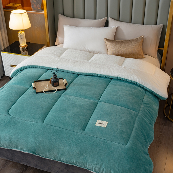 91家纺网 家纺一手货源 找家纺 铺尚美家纺 2025春夏新款跨境电商爆款秋冬新款牛奶绒羊羔绒保暖加厚冬被牛奶绒被子被芯 深绿