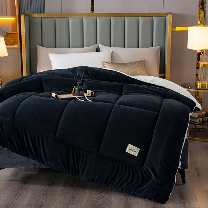 91家纺网 家纺一手货源 找家纺 铺尚美家纺 2025春夏新款跨境电商爆款秋冬新款牛奶绒羊羔绒保暖加厚冬被牛奶绒被子被芯 黑色