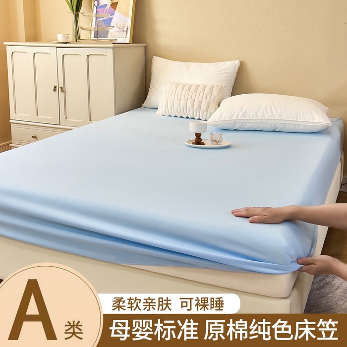 青泽家纺 2025新款床笠单件防滑水洗棉床套罩床单全包席梦思床垫防尘保护罩 天蓝
