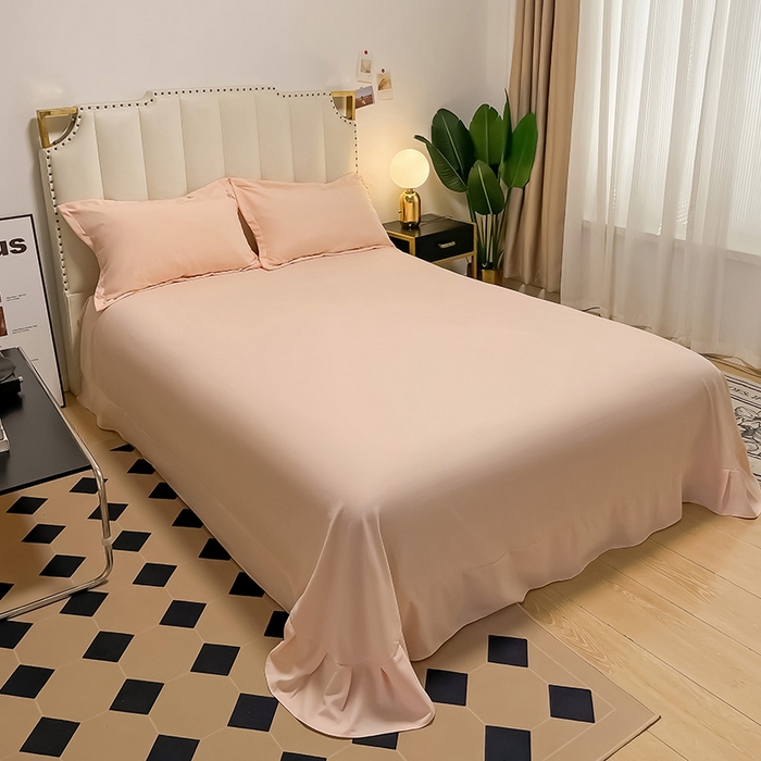 91家纺网 家纺一手货源 找家纺 青泽家纺 2025新款水洗棉绣花磨毛四件套碳素磨毛床单款床笠款套件 田梦-玉色