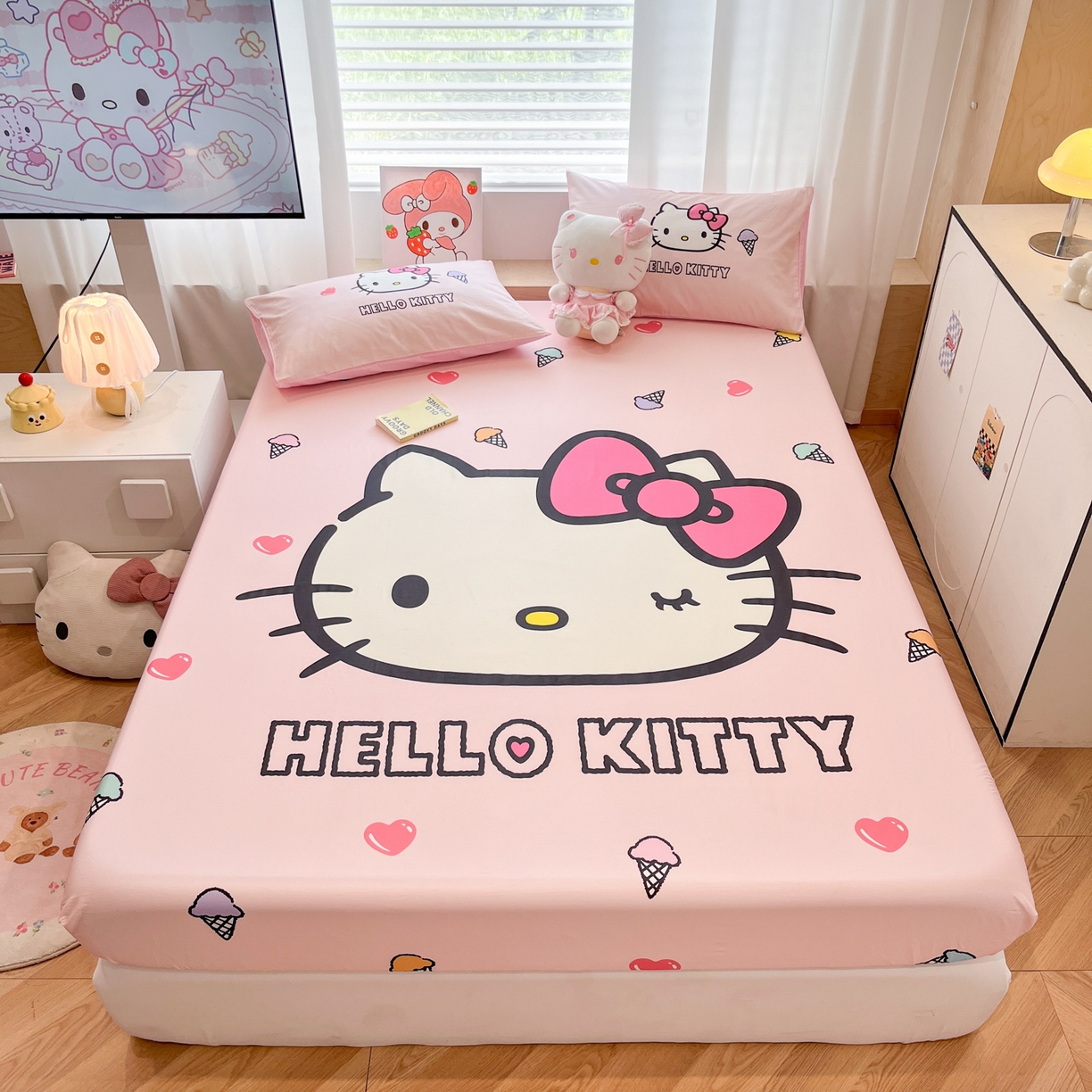 91家纺网 家纺一手货源 找家纺 （总）暮思家居 2025新款正版授权三丽鸥大阪全棉数码印花纯棉单品床笠床笠单件单床笠（专版花型）