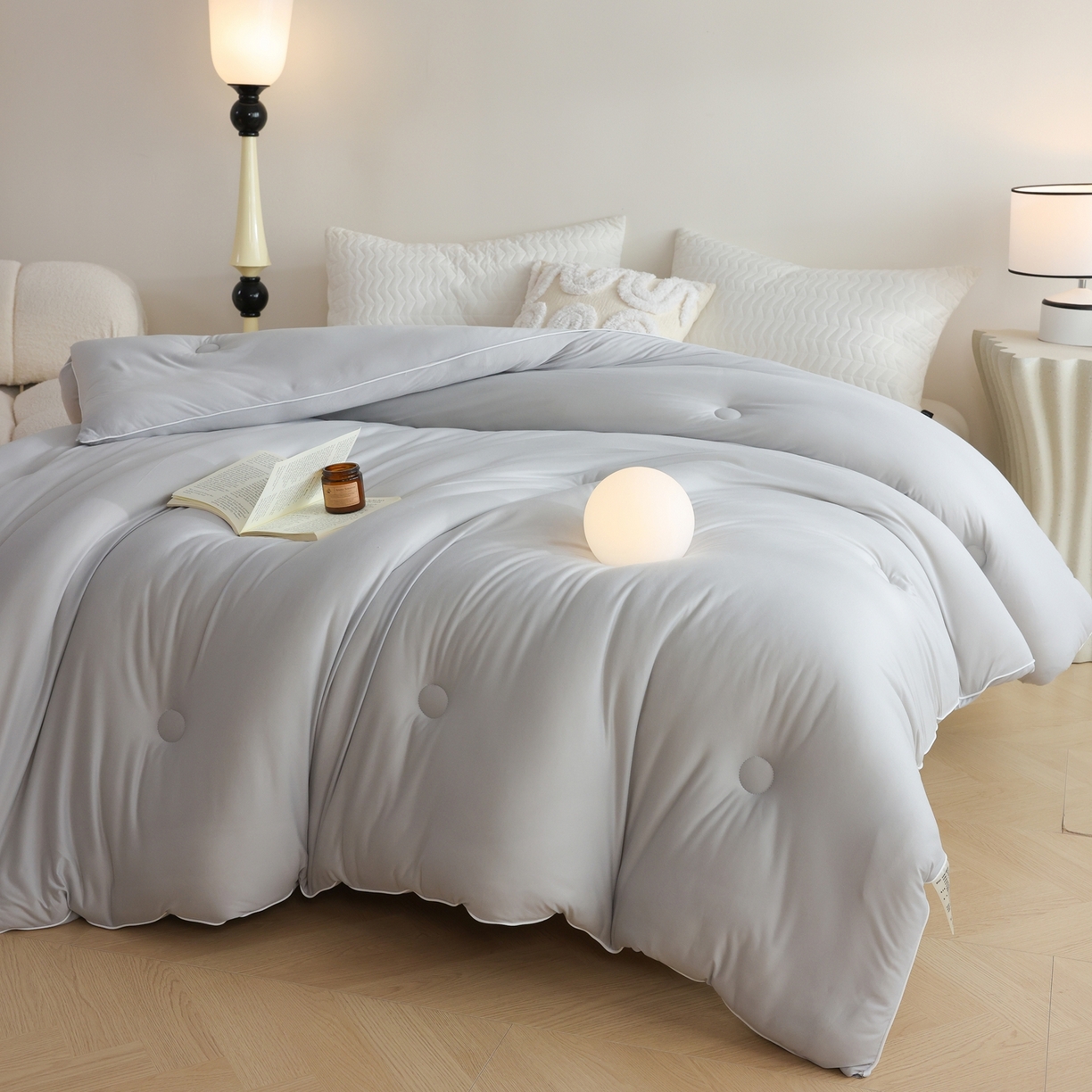 91家纺网 家纺一手货源 找家纺 益多眠 2026新款针织棉牛奶被针织被大豆被秋冬被学生被子被芯纯色被子 牛奶针织被--迷雾灰