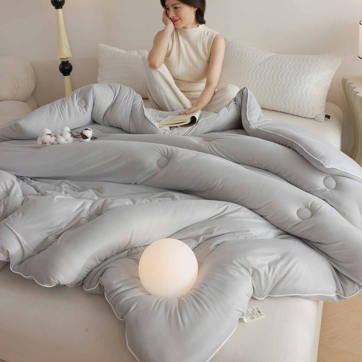 91家纺网 家纺一手货源 找家纺 益多眠 2026新款针织棉牛奶被针织被大豆被秋冬被学生被子被芯纯色被子 牛奶针织被--迷雾灰