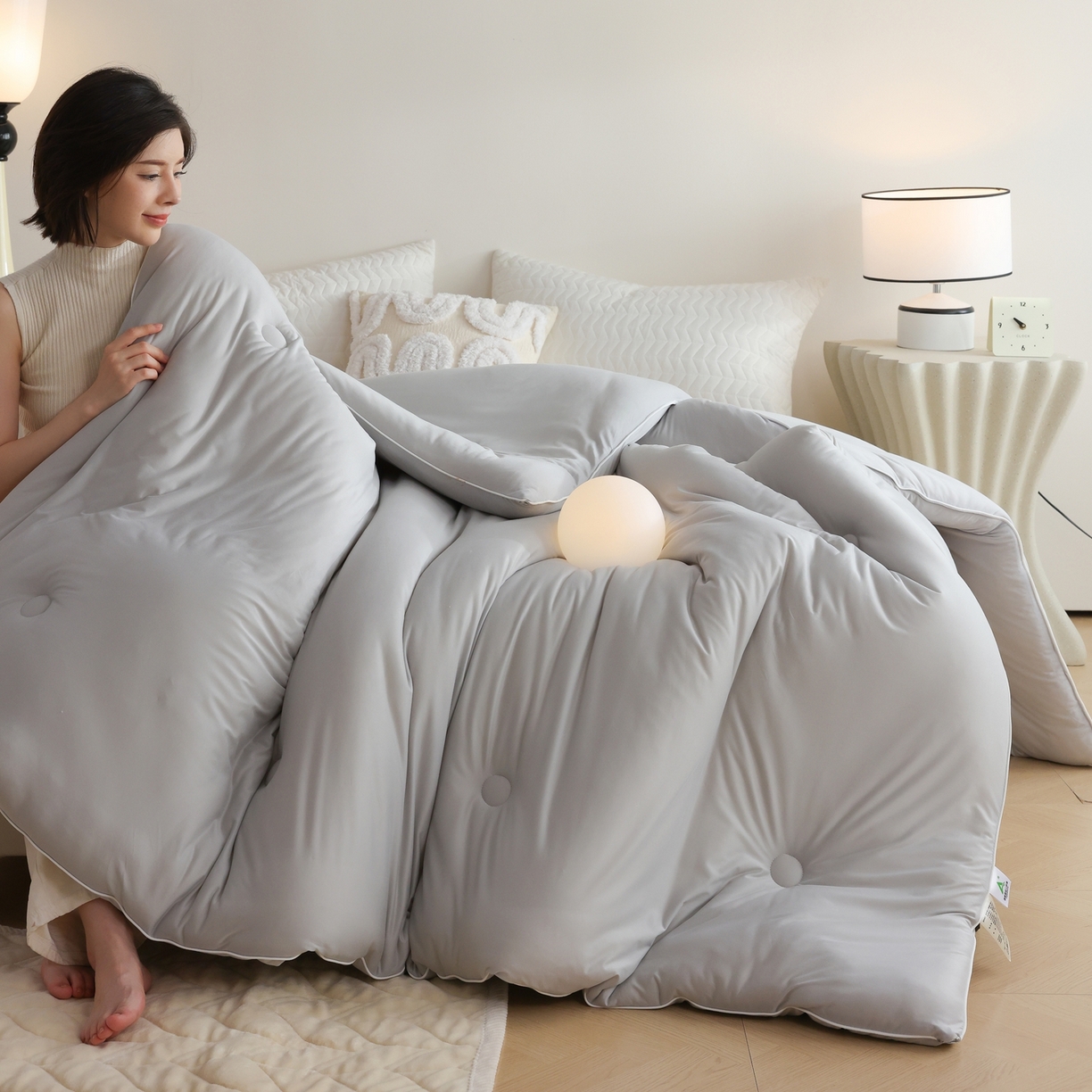 91家纺网 家纺一手货源 找家纺 益多眠 2026新款针织棉牛奶被针织被大豆被秋冬被学生被子被芯纯色被子 牛奶针织被--迷雾灰