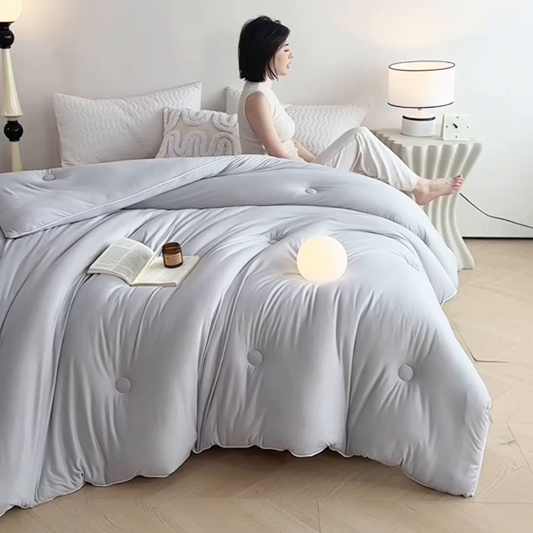 91家纺网 家纺一手货源 找家纺 益多眠 2026新款针织棉牛奶被针织被大豆被秋冬被学生被子被芯纯色被子 牛奶针织被--迷雾灰