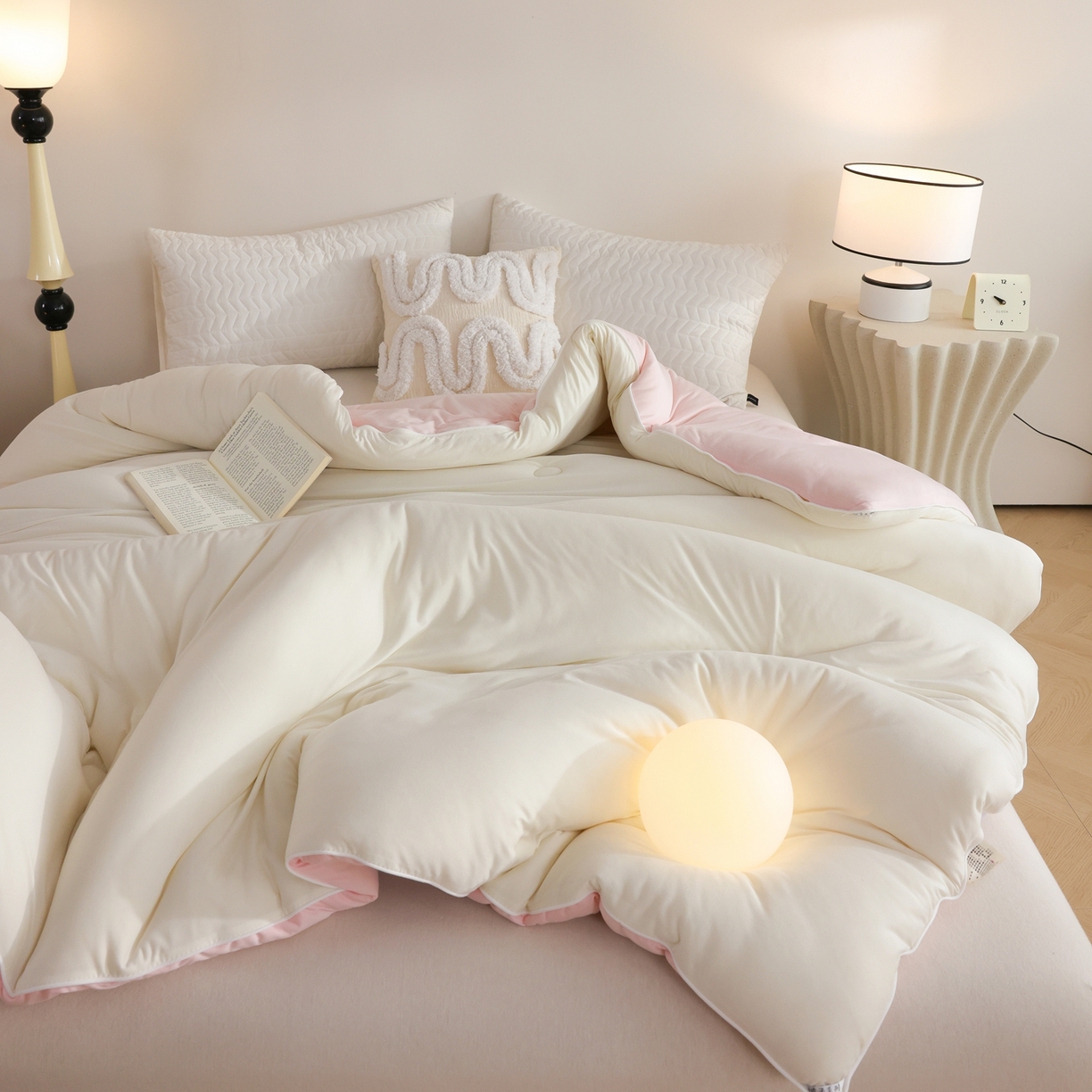 91家纺网 家纺一手货源 找家纺 益多眠 2026新款针织棉牛奶被针织被大豆被秋冬被学生被子被芯纯色被子 牛奶针织被--奶白粉