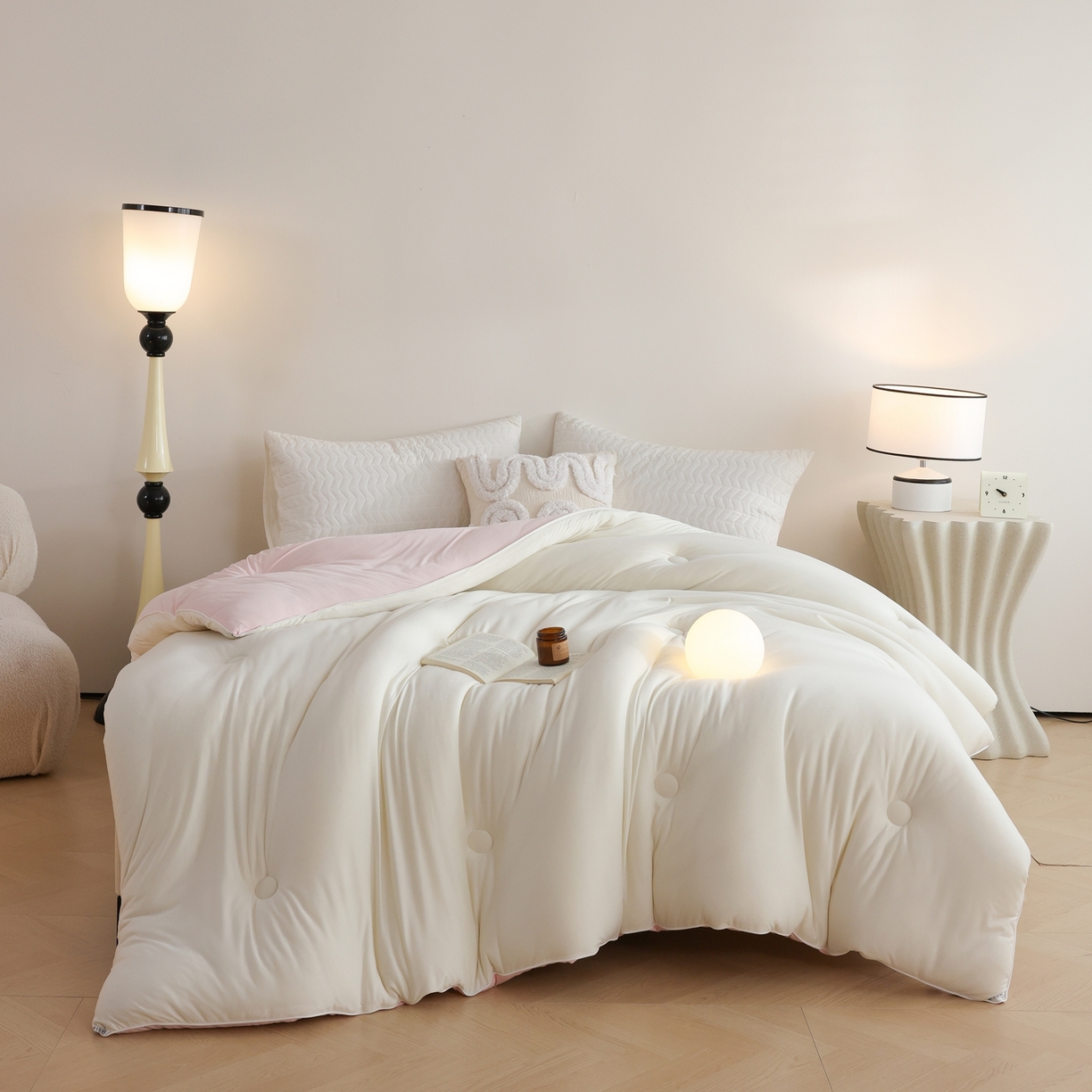 91家纺网 家纺一手货源 找家纺 益多眠 2026新款针织棉牛奶被针织被大豆被秋冬被学生被子被芯纯色被子 牛奶针织被--奶白粉