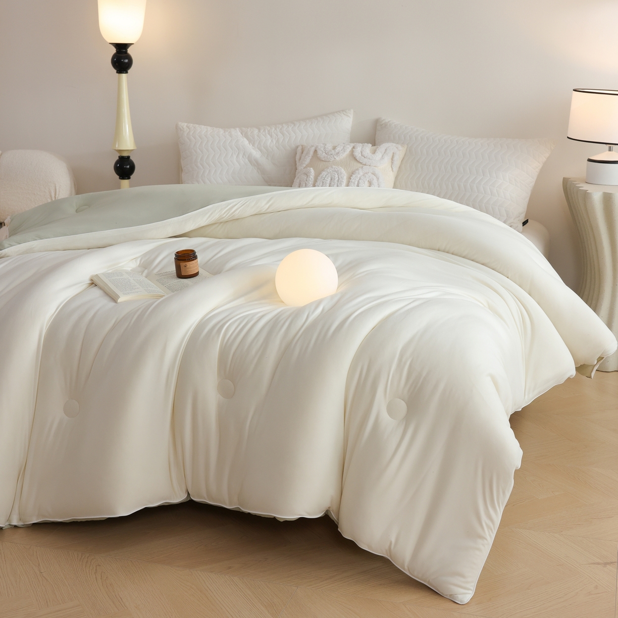 91家纺网 家纺一手货源 找家纺 益多眠 2025新款针织棉牛奶被针织被大豆被秋冬被学生被子被芯纯色被子 牛奶针织被--奶白绿