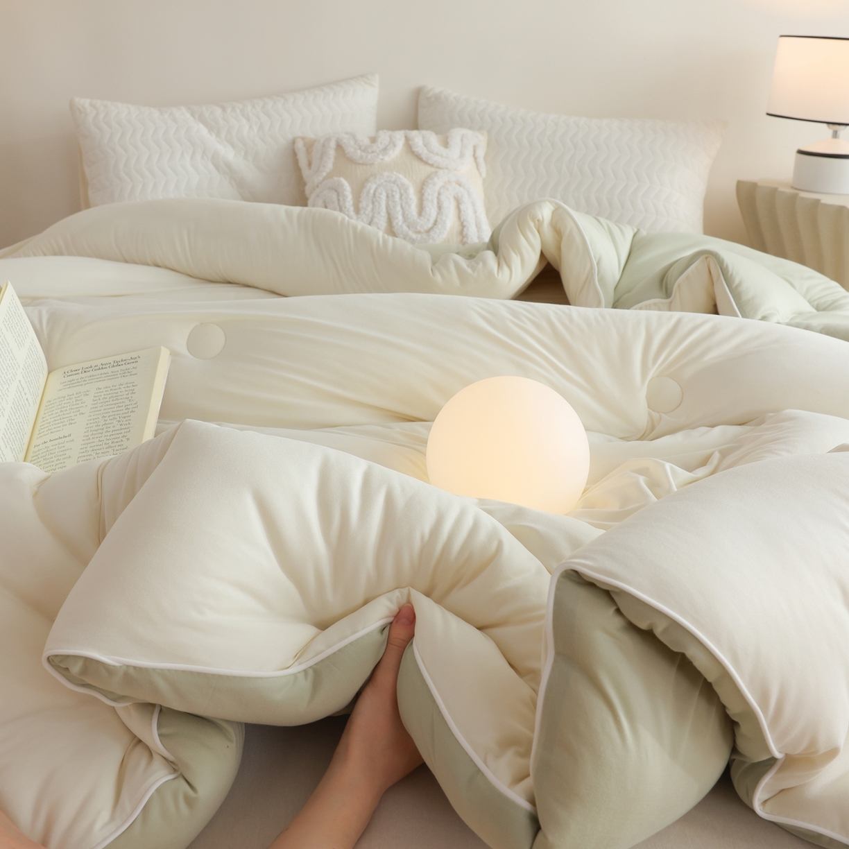 91家纺网 家纺一手货源 找家纺 益多眠 2025新款针织棉牛奶被针织被大豆被秋冬被学生被子被芯纯色被子 牛奶针织被--奶白绿