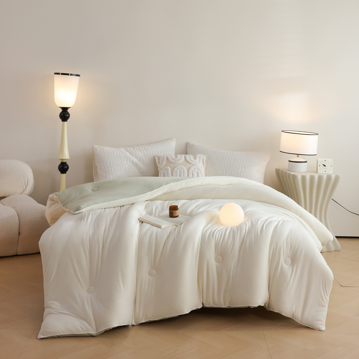 91家纺网 家纺一手货源 找家纺 益多眠 2025新款针织棉牛奶被针织被大豆被秋冬被学生被子被芯纯色被子 牛奶针织被--奶白绿