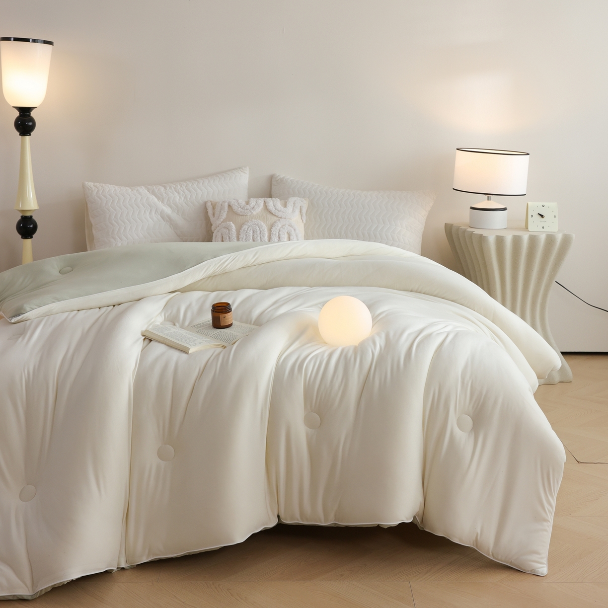 91家纺网 家纺一手货源 找家纺 益多眠 2025新款针织棉牛奶被针织被大豆被秋冬被学生被子被芯纯色被子 牛奶针织被--奶白绿