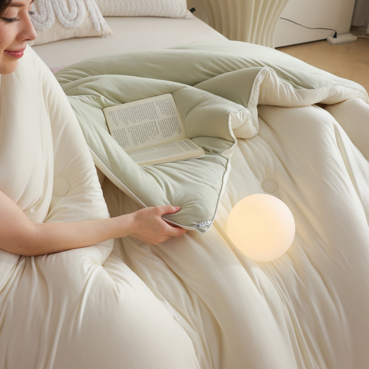 91家纺网 家纺一手货源 找家纺 益多眠 2025新款针织棉牛奶被针织被大豆被秋冬被学生被子被芯纯色被子 牛奶针织被--奶白绿