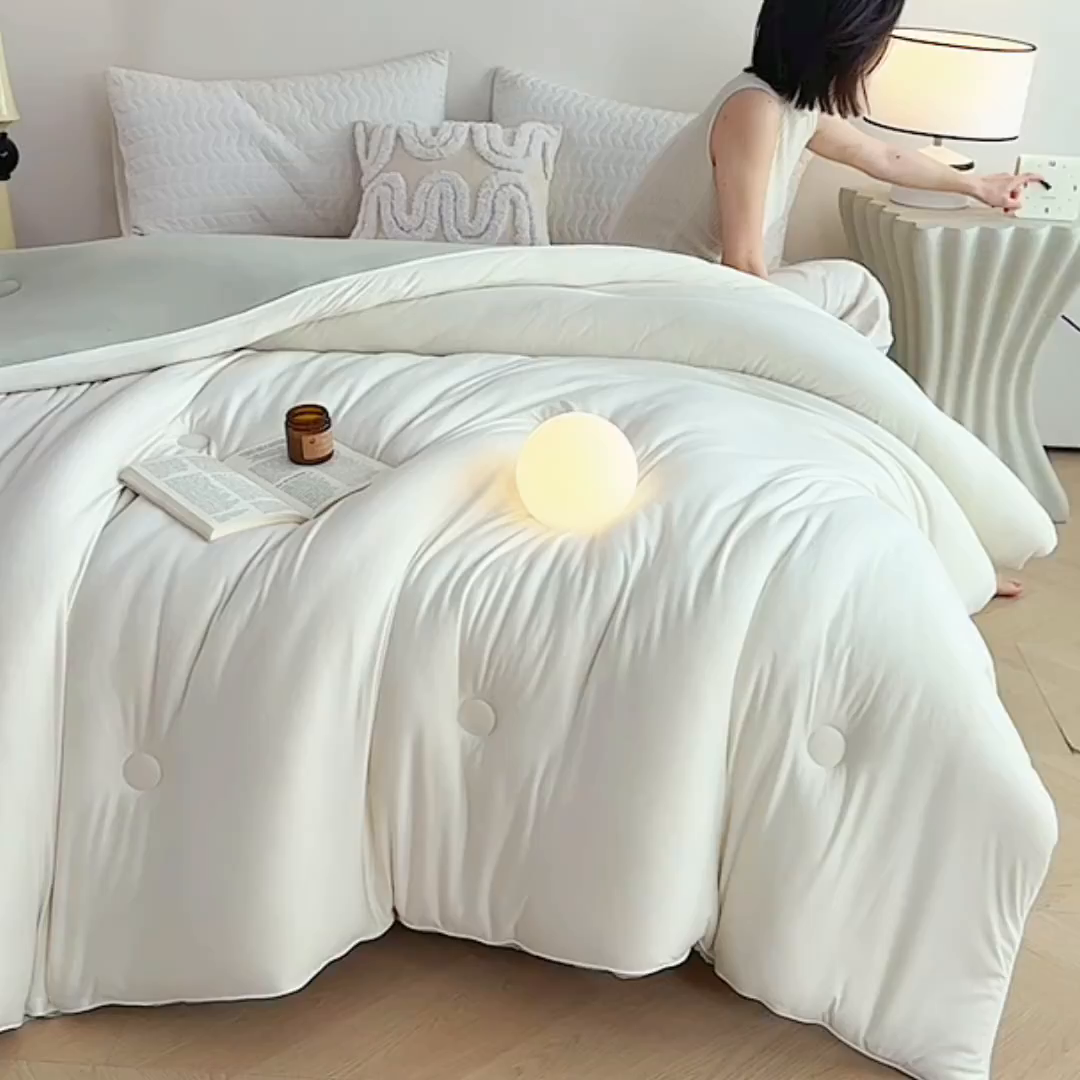 91家纺网 家纺一手货源 找家纺 益多眠 2025新款针织棉牛奶被针织被大豆被秋冬被学生被子被芯纯色被子 牛奶针织被--奶白绿