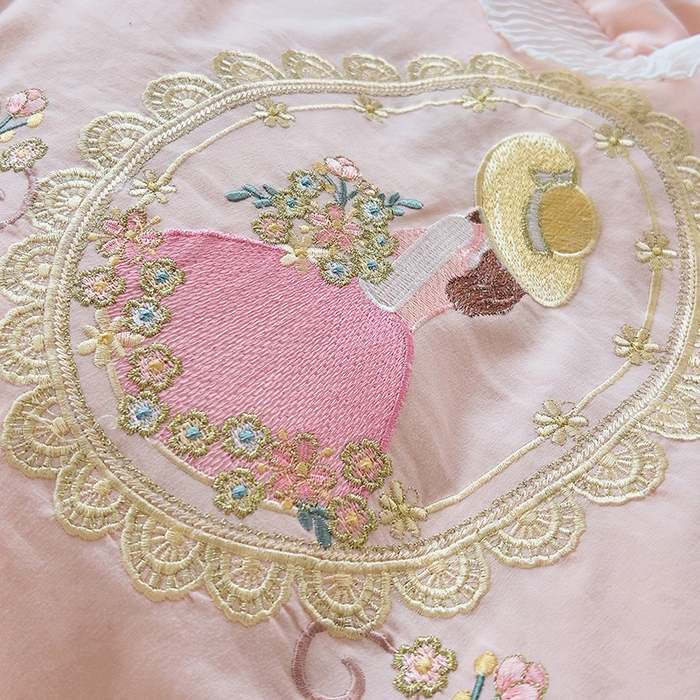 91家纺网 家纺一手货源 找家纺 青泽家纺 2025新款母婴级ins风韩版绣花荷叶边水洗棉磨毛四件套 安娜公主玉