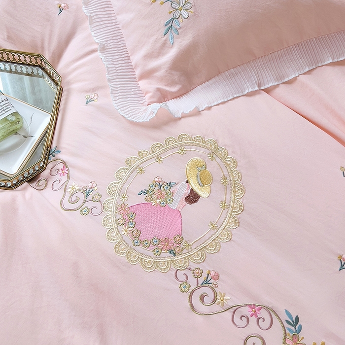 91家纺网 家纺一手货源 找家纺 青泽家纺 2025新款母婴级ins风韩版绣花荷叶边水洗棉磨毛四件套 安娜公主玉