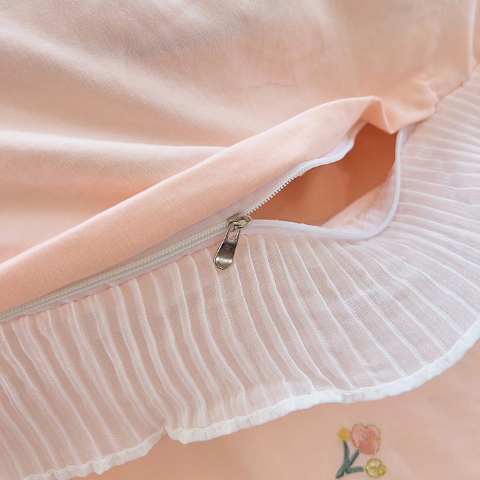 91家纺网 家纺一手货源 找家纺 青泽家纺 2025新款母婴级ins风韩版绣花荷叶边水洗棉磨毛四件套 安娜公主玉