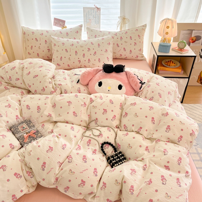 海岛哥哥 2025新款高克重（110克）云感提花皱皱纱正版三丽鸥四件套系列 木马美乐蒂