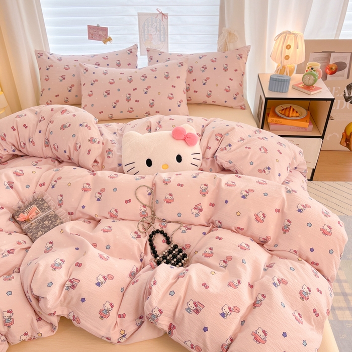 海岛哥哥 2025新款高克重（110克）云感提花皱皱纱正版三丽鸥四件套系列 奶芙KT