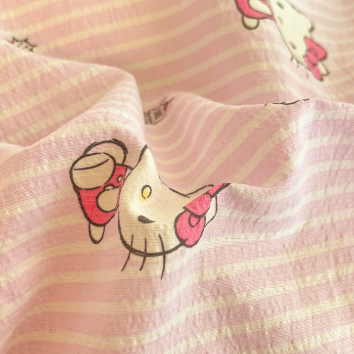 91家纺网 家纺一手货源 找家纺 海岛哥哥 2025新款高克重（110克）云感提花皱皱纱正版三丽鸥四件套系列 条纹KT