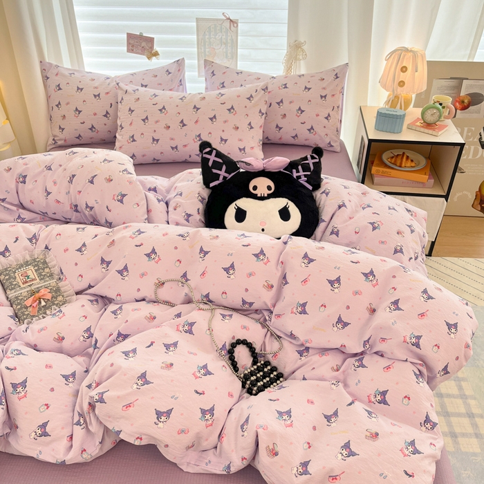 海岛哥哥 2025新款高克重（110克）云感提花皱皱纱正版三丽鸥四件套系列 时尚库洛米