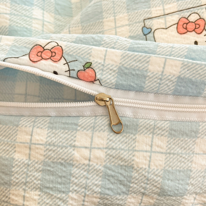 91家纺网 家纺一手货源 找家纺 海岛哥哥 2025新款高克重（110克）云感提花皱皱纱正版三丽鸥四件套系列 甜蜜电话-蓝