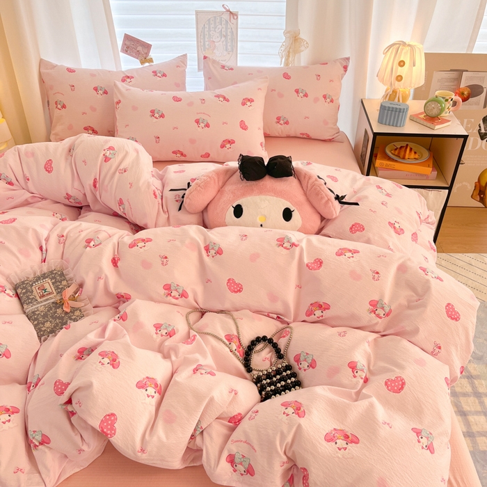 91家纺网 家纺一手货源 找家纺 （总）海岛哥哥 2025新款高克重（110克）云感提花皱皱纱正版三丽鸥四件套系列