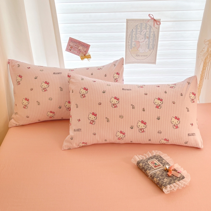 91家纺网 家纺一手货源 找家纺 海岛哥哥 2025新款高克重（110克）云感提花皱皱纱正版三丽鸥四件套系列 条纹KT