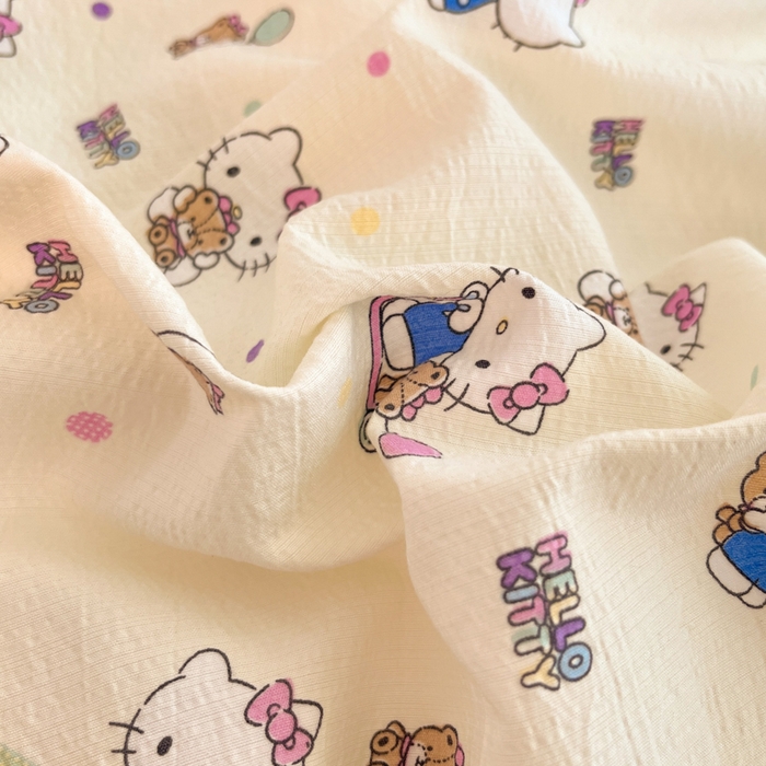 91家纺网 家纺一手货源 找家纺 海岛哥哥 2025新款高克重（110克）云感提花皱皱纱正版三丽鸥四件套系列 彩绘小奶猫