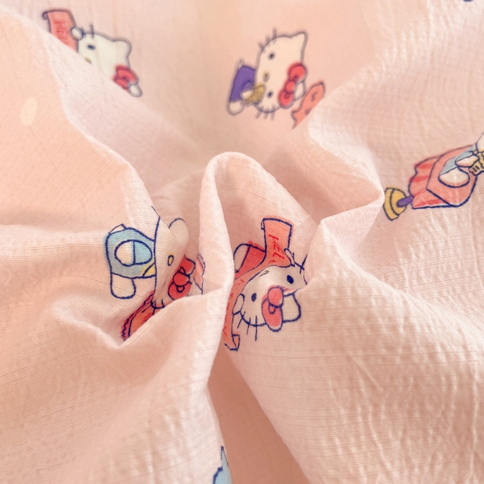 91家纺网 家纺一手货源 找家纺 海岛哥哥 2025新款高克重（110克）云感提花皱皱纱正版三丽鸥四件套系列 奶芙KT