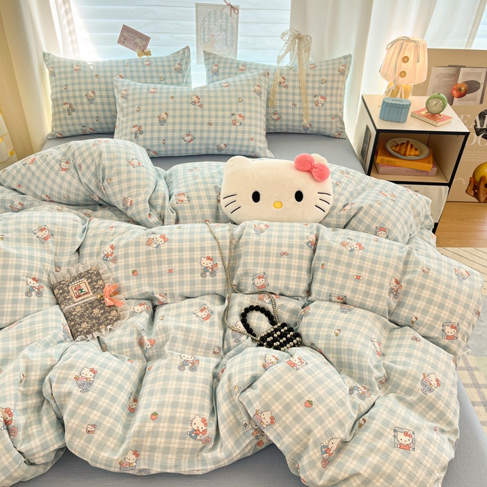 海岛哥哥 2025新款高克重（110克）云感提花皱皱纱正版三丽鸥四件套系列 甜蜜电话-蓝