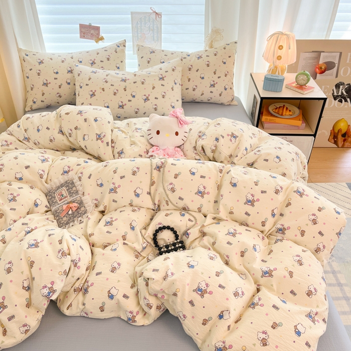 海岛哥哥 2025新款高克重（110克）云感提花皱皱纱正版三丽鸥四件套系列 彩绘小奶猫