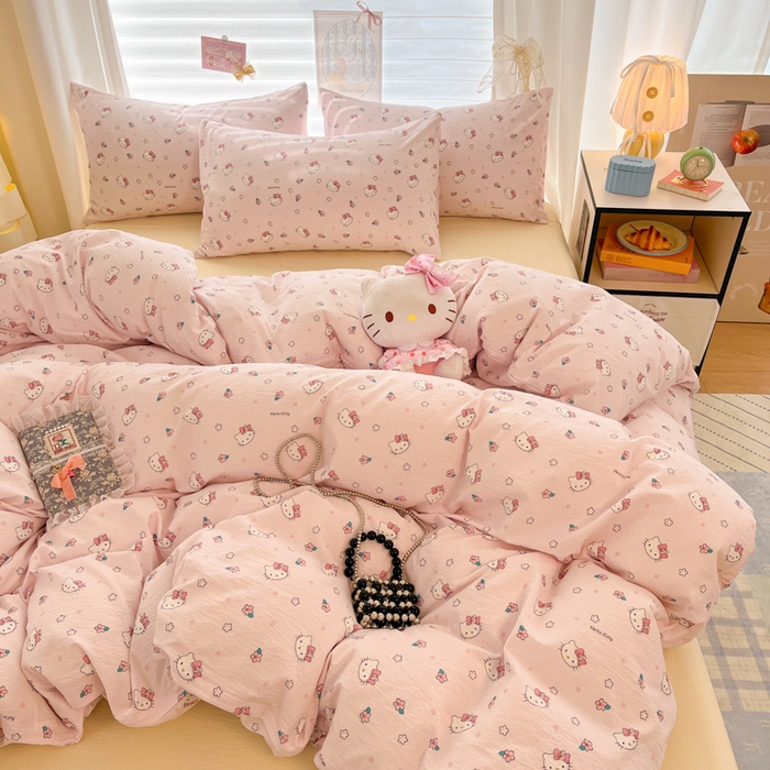 91家纺网 家纺一手货源 找家纺 （总）海岛哥哥 2025新款高克重（110克）云感提花皱皱纱正版三丽鸥四件套系列