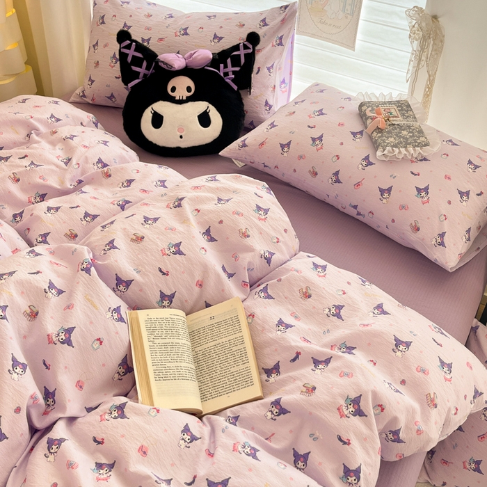 91家纺网 家纺一手货源 找家纺 海岛哥哥 2025新款高克重（110克）云感提花皱皱纱正版三丽鸥四件套系列 时尚库洛米