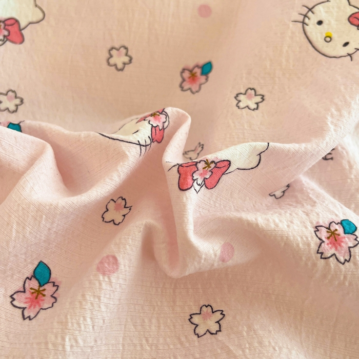 91家纺网 家纺一手货源 找家纺 海岛哥哥 2025新款高克重（110克）云感提花皱皱纱正版三丽鸥四件套系列 粉樱凯蒂