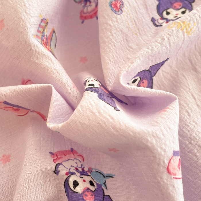 91家纺网 家纺一手货源 找家纺 海岛哥哥 2025新款高克重（110克）云感提花皱皱纱正版三丽鸥四件套系列 时尚库洛米