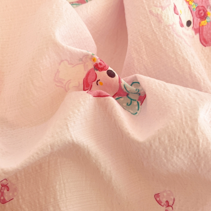 91家纺网 家纺一手货源 找家纺 海岛哥哥 2025新款高克重（110克）云感提花皱皱纱正版三丽鸥四件套系列 童趣美乐蒂