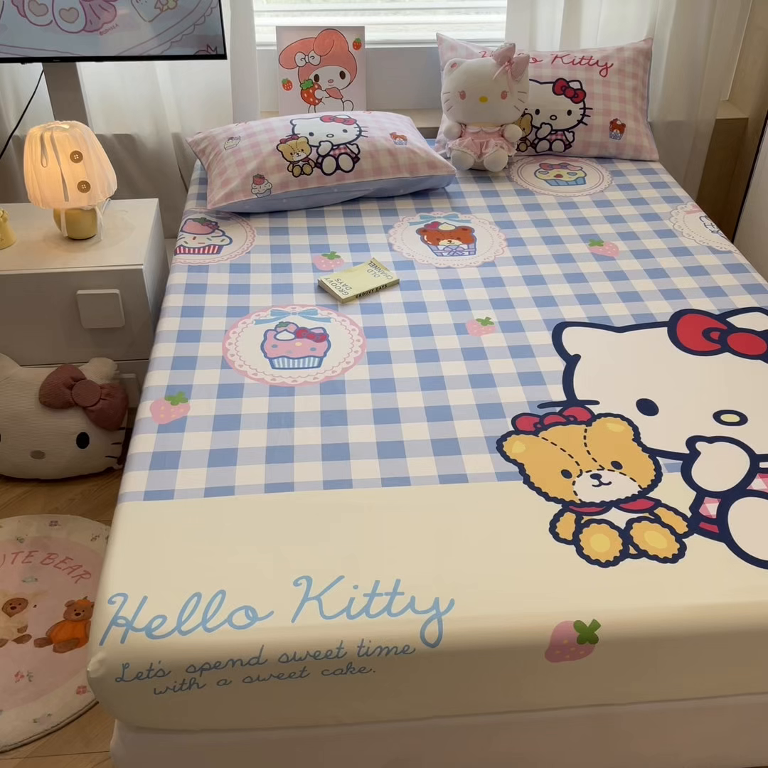 91家纺网 家纺一手货源 找家纺 暮思家居 2025新款正版授权三丽鸥大阪全棉数码印花纯棉单品床笠床笠单件单床笠（专版花型） 棉A版-格子KT