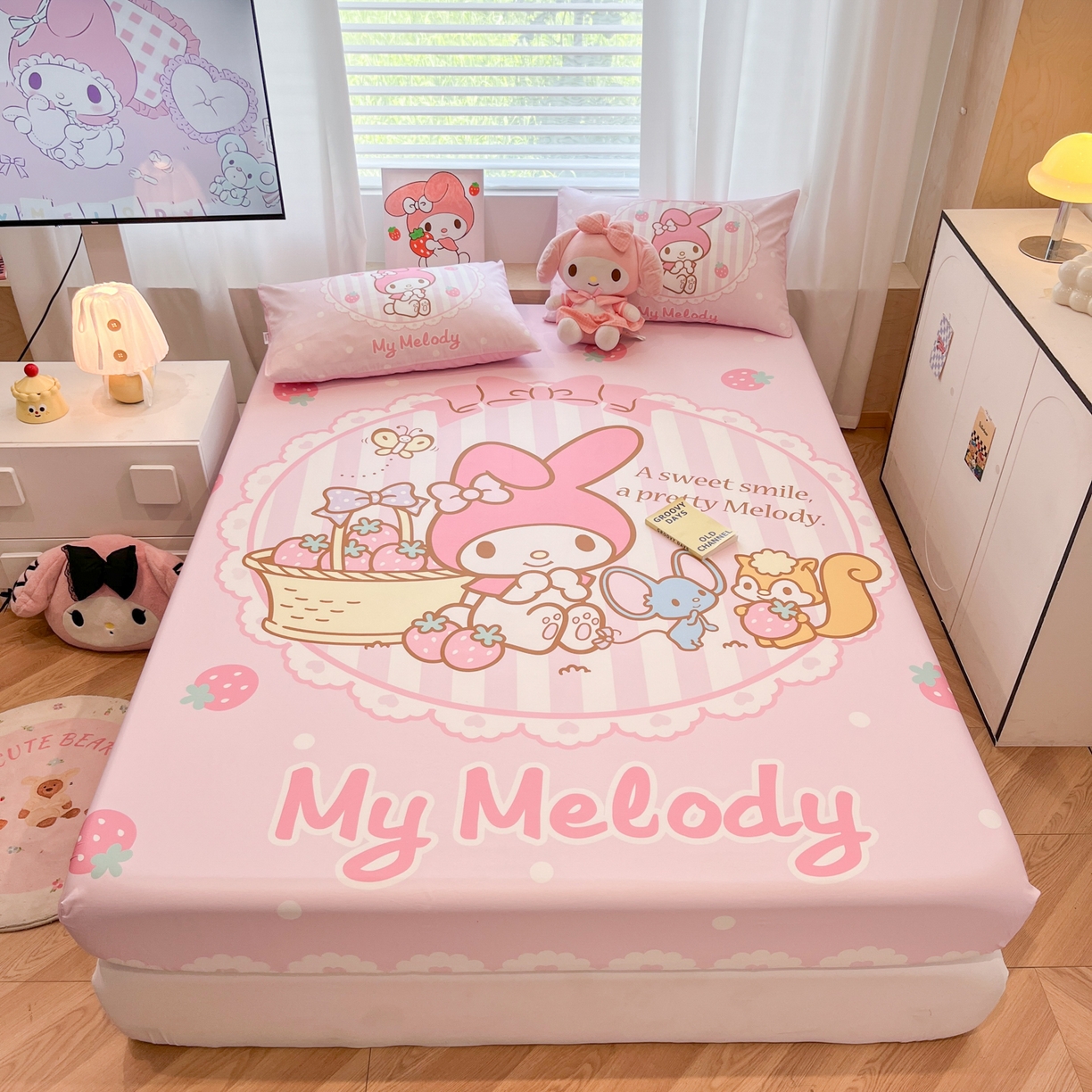 暮思家居 2025新款正版授权三丽鸥大阪全棉数码印花纯棉单品床笠床笠单件单床笠（专版花型） 棉A版-草莓美乐蒂