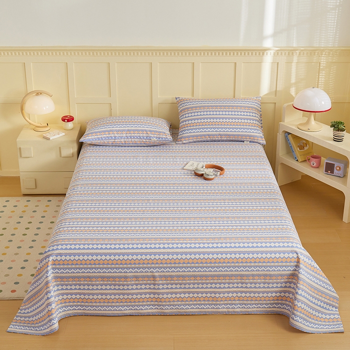 91家纺网 家纺一手货源 找家纺 青泽家纺 2025年新款老粗布床单原棉三枚缎卡老粗布凉席三件套亚麻棉麻床单枕套 波西米亚