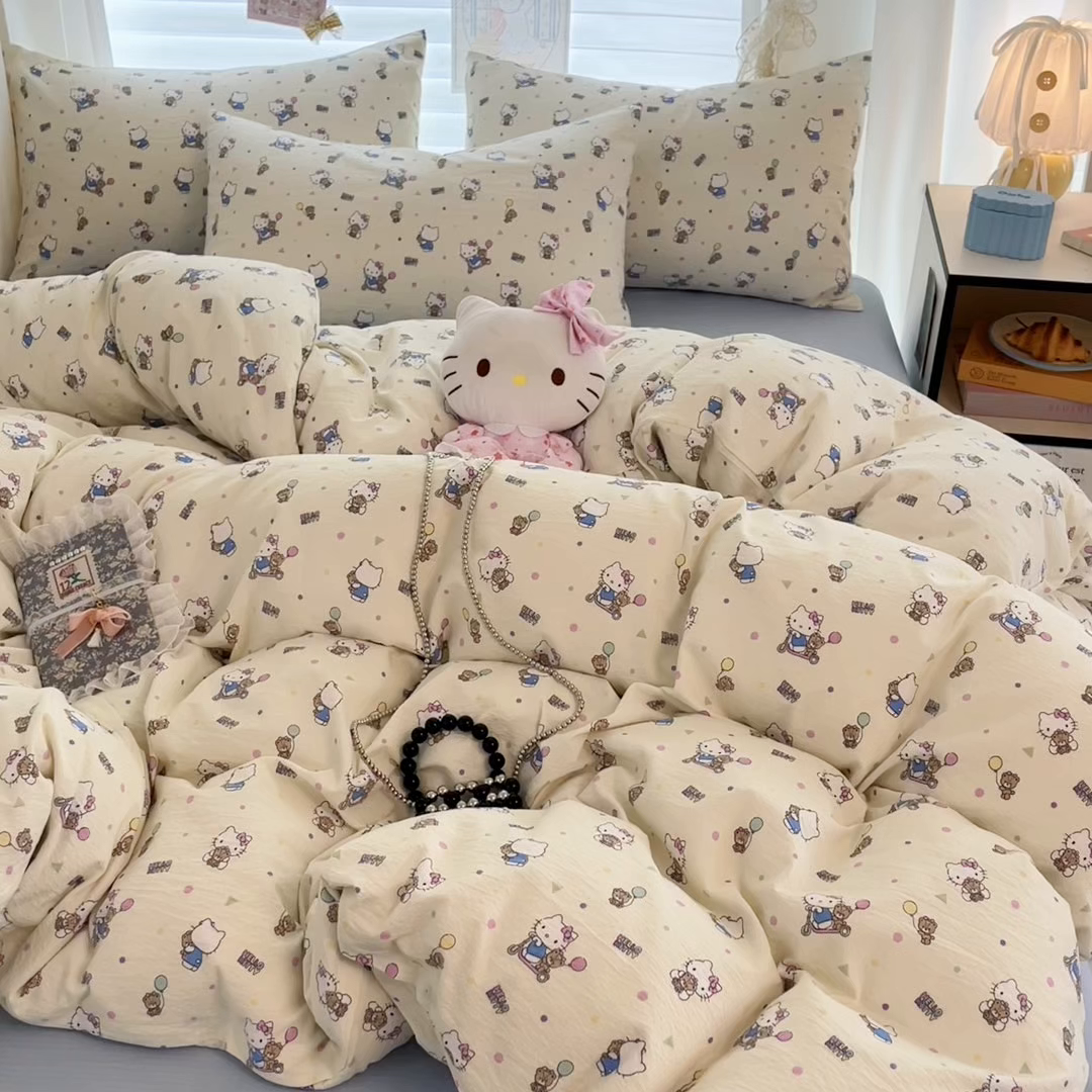 91家纺网 家纺一手货源 找家纺 （总）海岛哥哥 2025新款高克重（110克）云感提花皱皱纱正版三丽鸥四件套系列