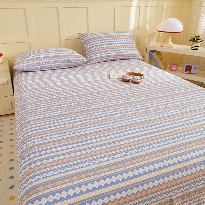 91家纺网 家纺一手货源 找家纺 青泽家纺 2025年新款老粗布床单原棉三枚缎卡老粗布凉席三件套亚麻棉麻床单枕套 波西米亚