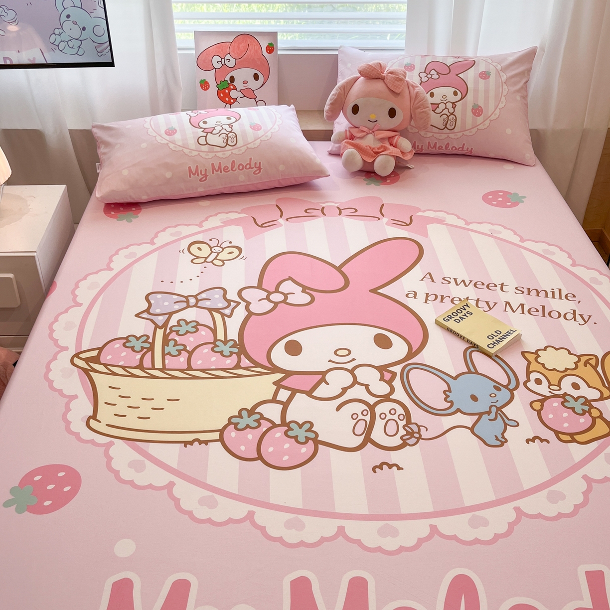 91家纺网 家纺一手货源 找家纺 暮思家居 2025新款正版授权三丽鸥大阪全棉数码印花纯棉单品床笠床笠单件单床笠（专版花型） 棉A版-草莓美乐蒂